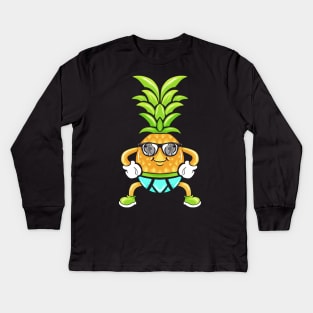 Cartoon Pineapple With Sunglasses And Underwear Kids Long Sleeve T-Shirt